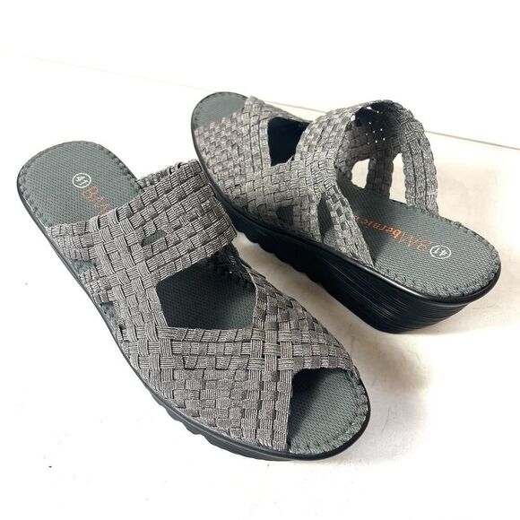 Bernie Mev Gray Woven Fabric Wedge Slip On Peep Toe Sandals Womens EU 41 US 10.5 - Picture 2 of 10